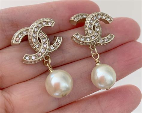 chanel crystal pearl cc earrings gold|Chanel vintage earrings pearl.